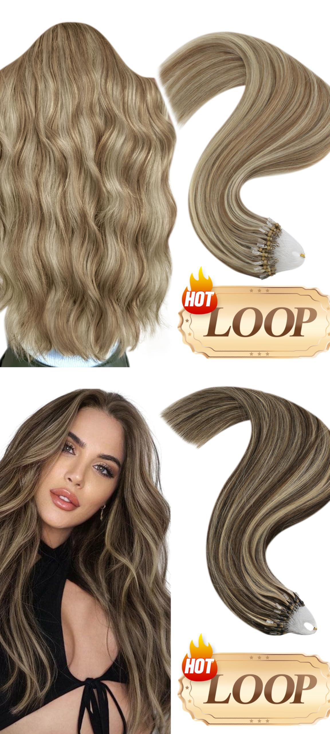 Bundle YoungSee Microbead Hair Extensions Dark Brown Highlight and Microbead Hair Extensions Light Brown Highlight 50s/50g