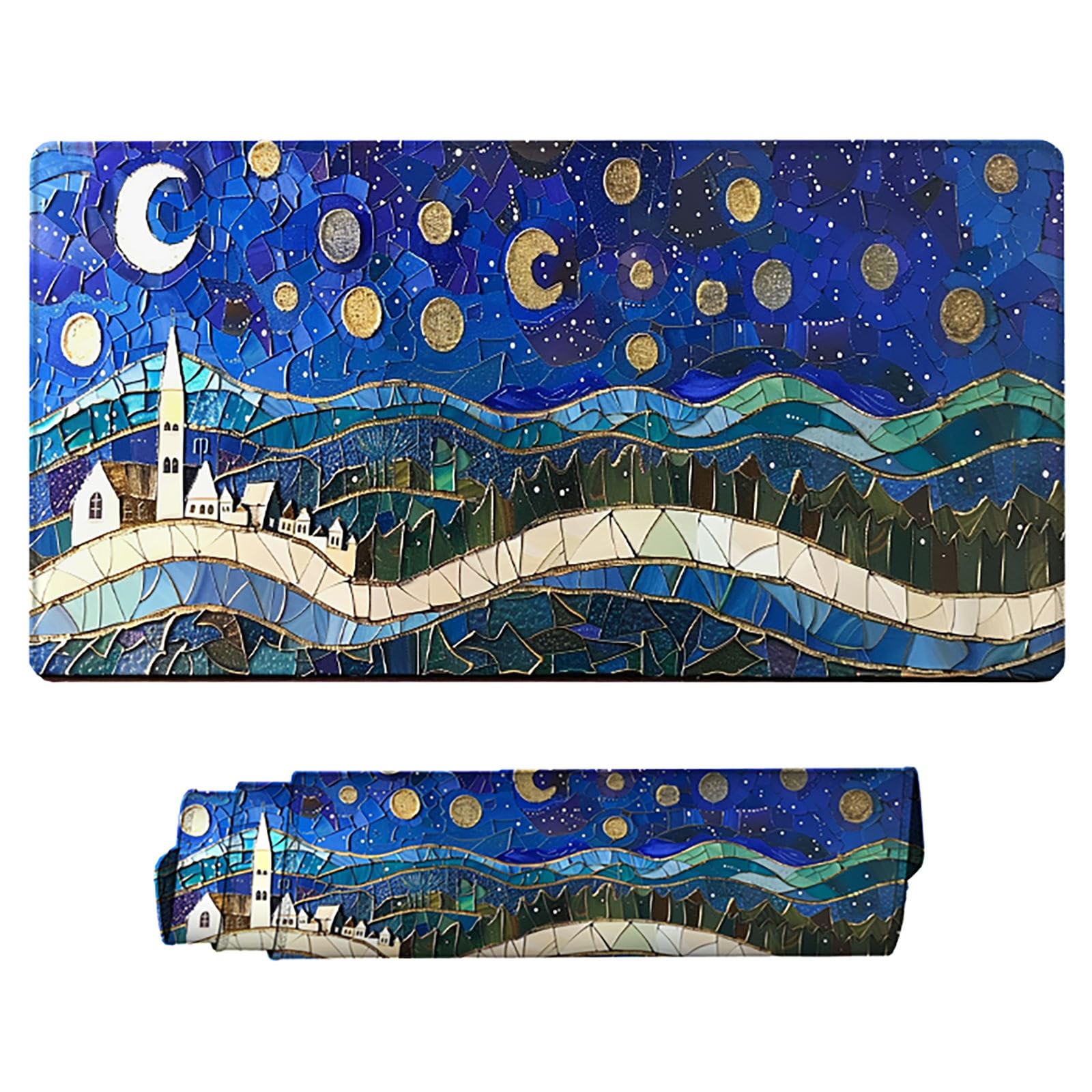 Niebieska podkładka pod mysz XXL, podkładka na biurko, 1200 x 600 cm, szyte krawędzie, podkładka pod mysz, gumowa podstawa, Van Gogh, podkładka pod mysz, stabilna przyczepność na gładkich