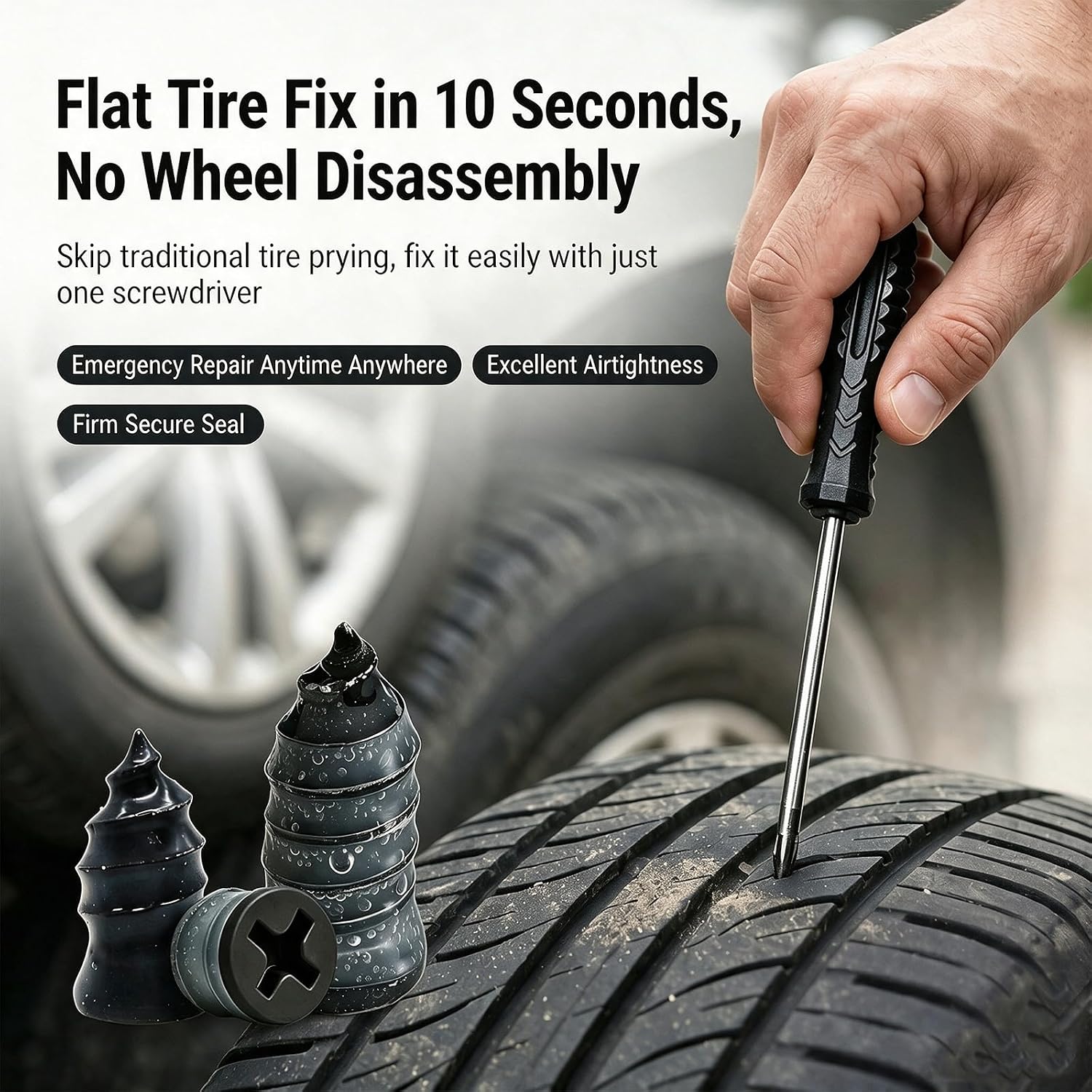 85PCS Screw Type Tire Repair Kit, Heavy Duty Permanent Puncture Plug Repair Tool for Car Truck Motorcycle SUV ATV Tractor
