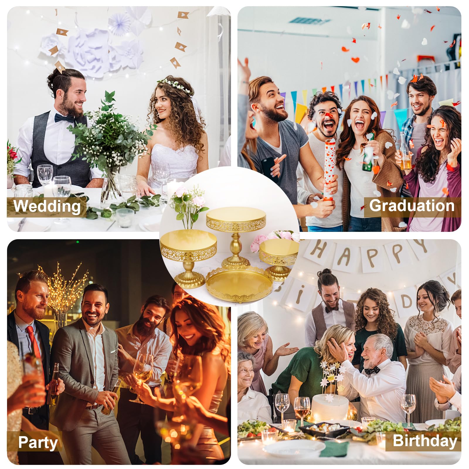 Gold Cake Stand 6 PCS, Dessert Table Display Set, Wedding Cake Stand, Cake Stand for Party, Cake Stands for Dessert Table, Dessert Stands for Dessert Table, Cake Table, Cake Base (6, Gold)