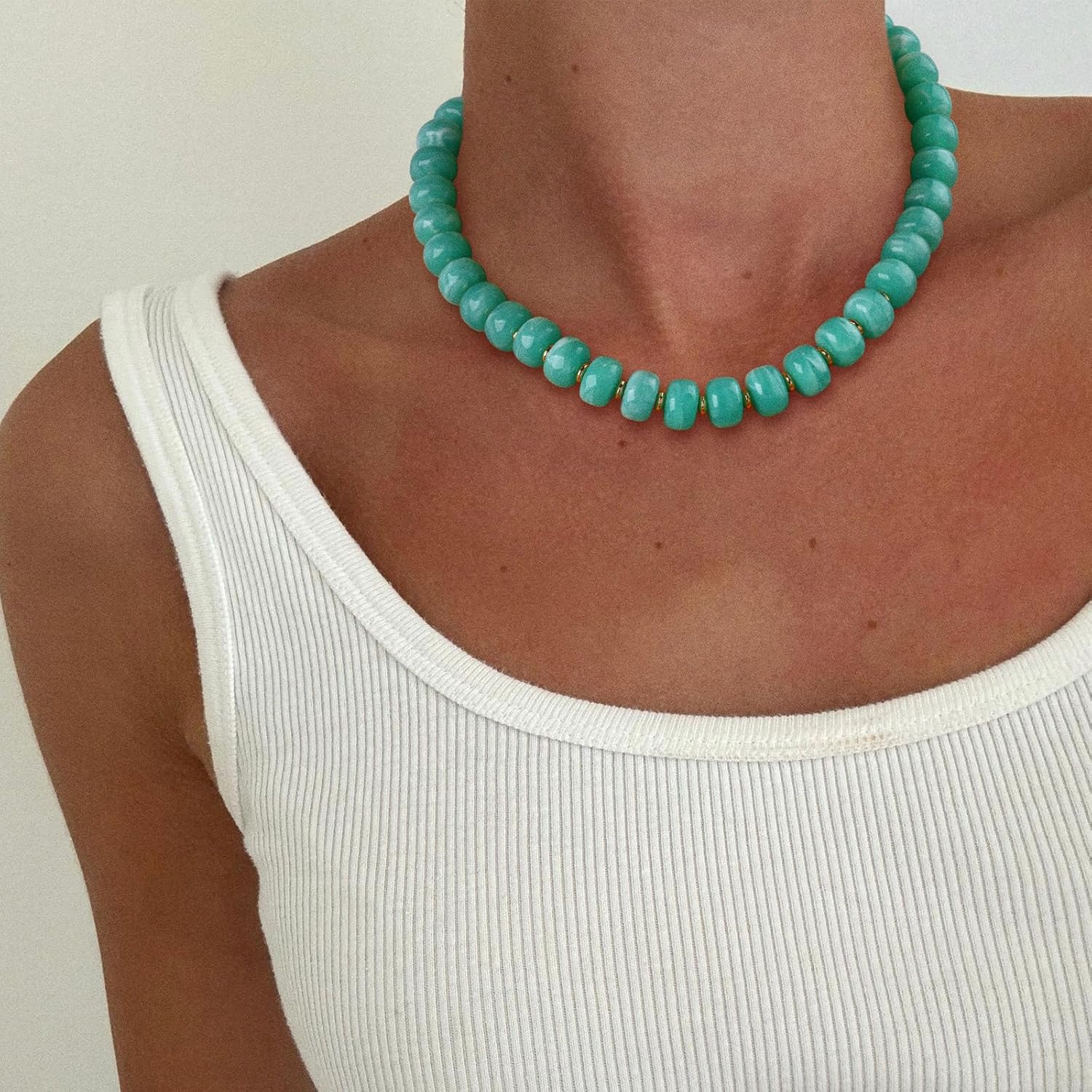 Beaded necklace for Women Boho Bead Gemstone Chunky Necklace Big Bead Necklace Fashion Trendy Summer Necklaces Jewelry Gifts - Image 4