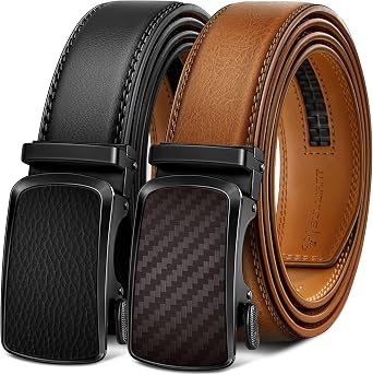 BULLIANT Mens Ratchet Leather Belt Trimmable 2Pack 1 3/8"-Gift Boxed | Smooth Sliding | Precise Fit | Tailored Size | Holeless for Dress or Casual