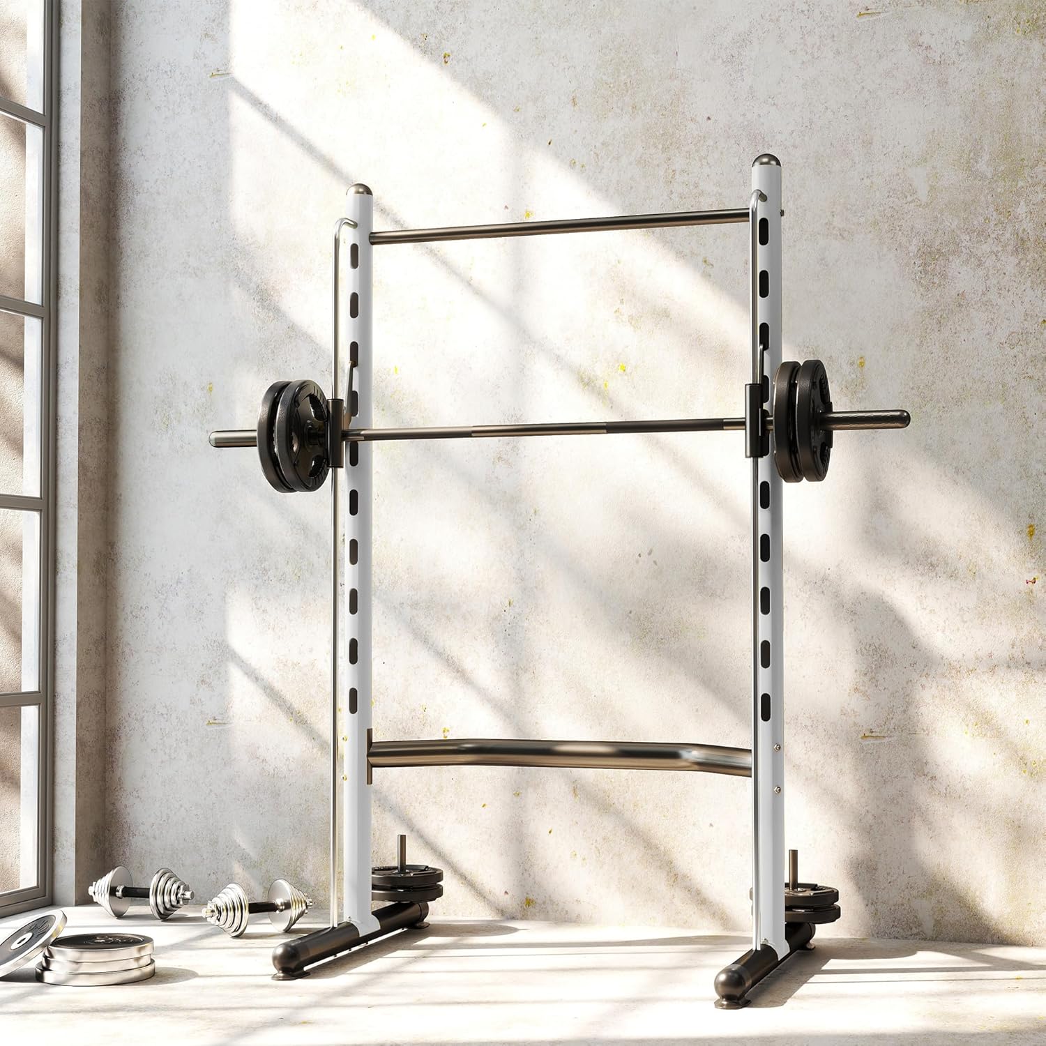 Soozier Squat Rack with Pull-Up Bar, Adjustable Power Rack with Barbell Bar, Multi-Functional Steel Bench Press Rack for Home Gym Strength Training, Black