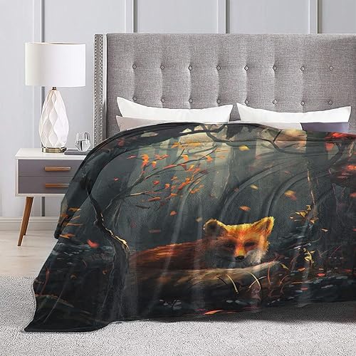 Miniatura 6 de Manta de zorro linda decoración de zorro del bosque, regalos para niñas, niños, amantes de los zorros, ropa de cama de invierno, súper cálida,
