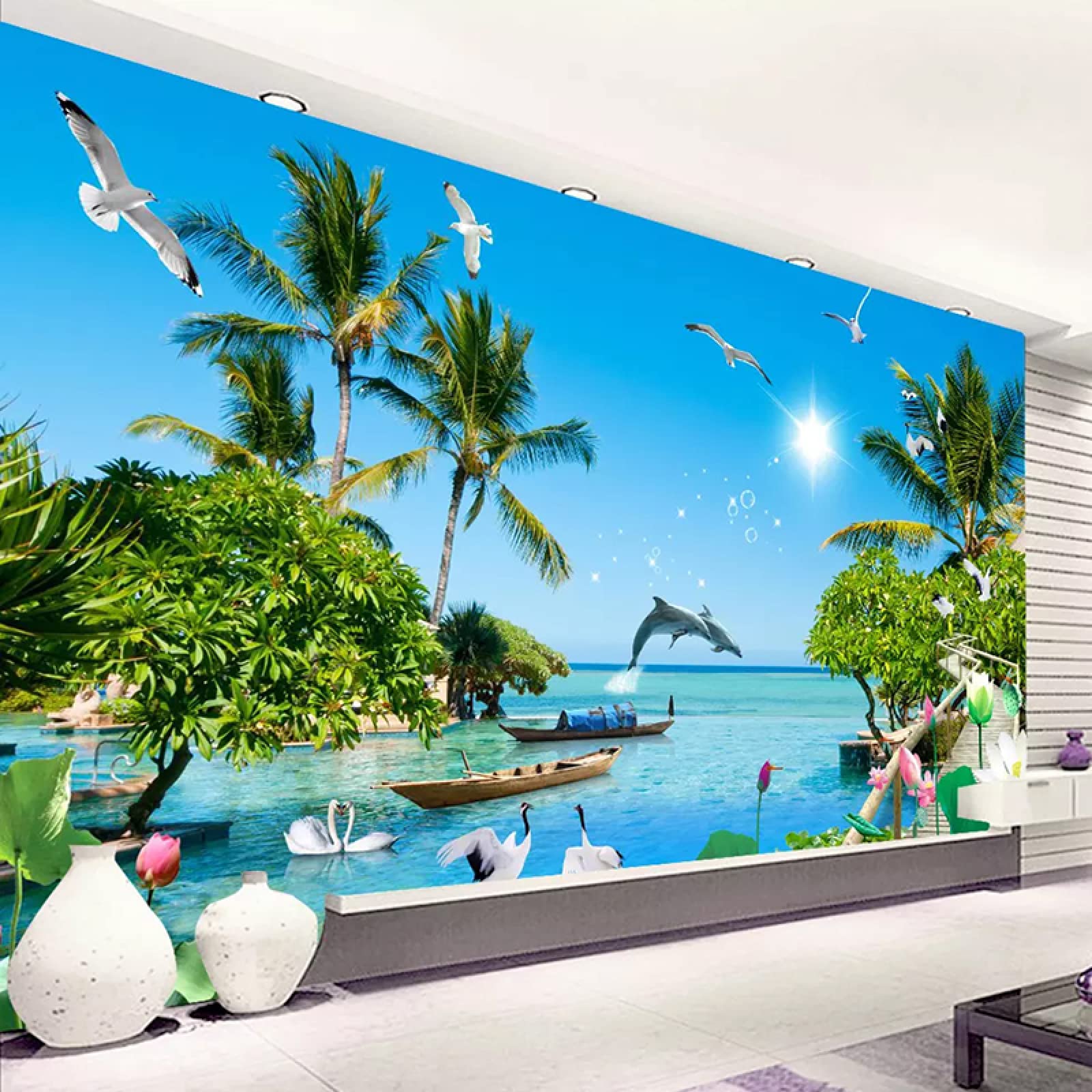 Papier peint 3D autocollant salon chambre déco murale PVC motif cocotier