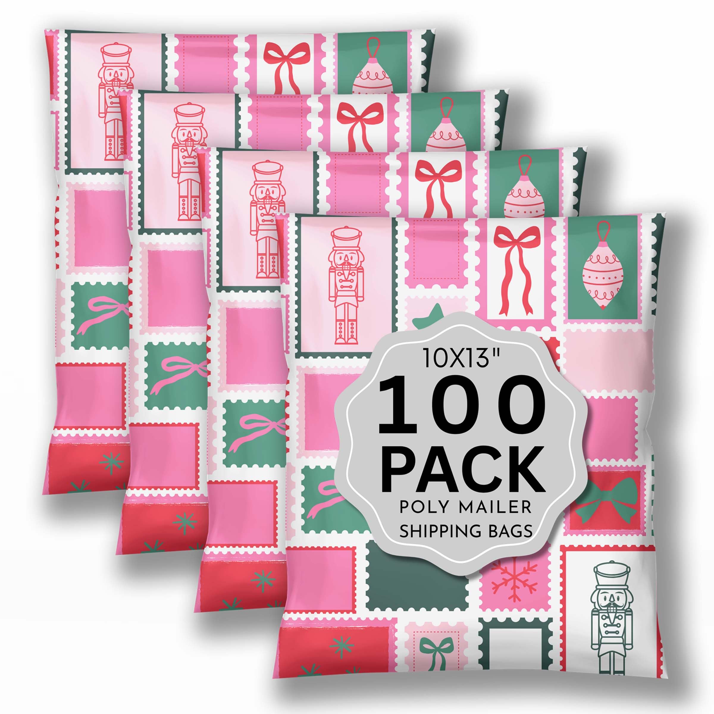 Picksie Mailers Śliczne świąteczne torby wysyłkowe 10 x 13 materiałów do pakowania dla małych firm różowe designerskie świąteczne koperty foliowe opakowanie 100 sztuk kopert wysyłkowych - Holly Poly