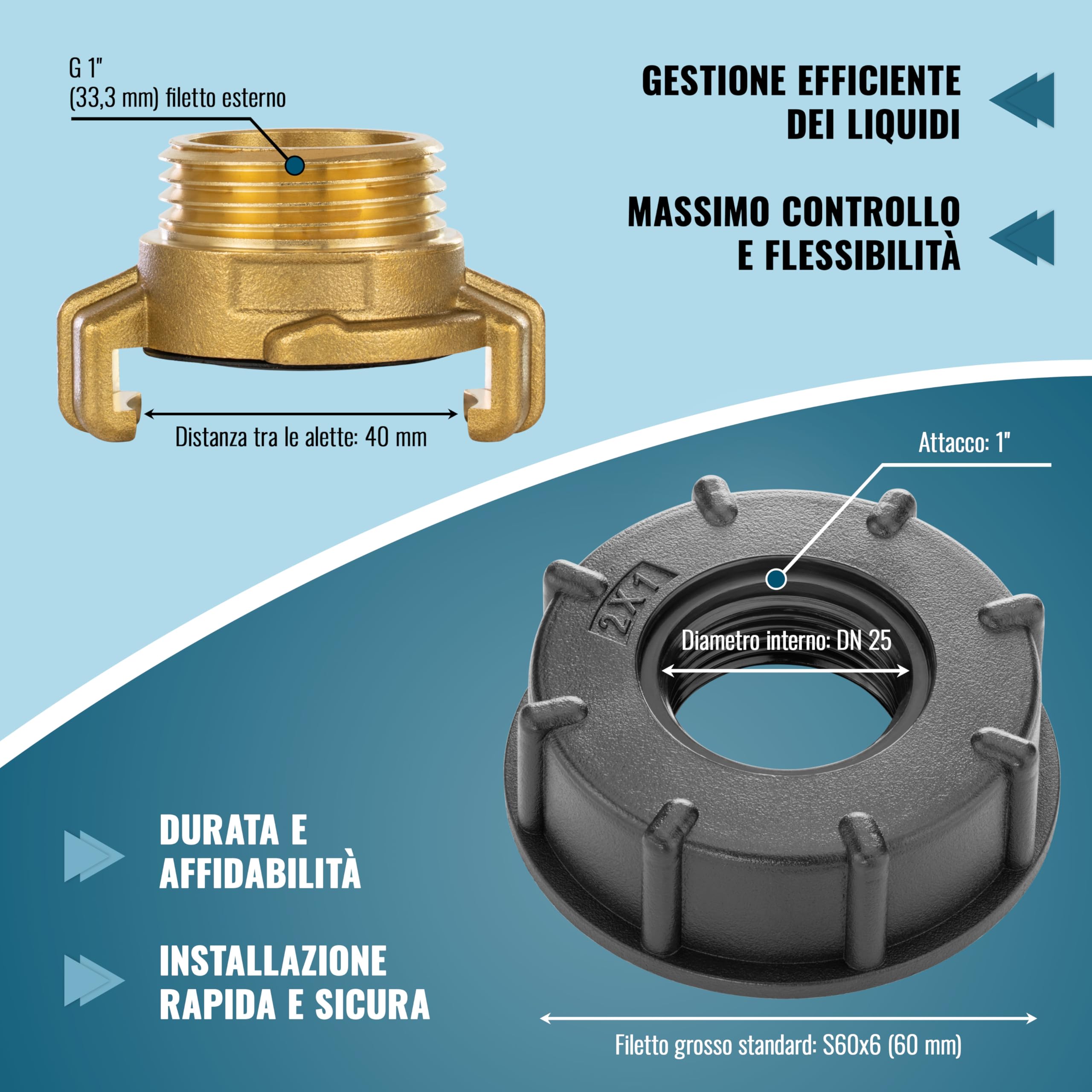 acqua in plastica, adattatore per serbatoio IBC S60 x 6 a