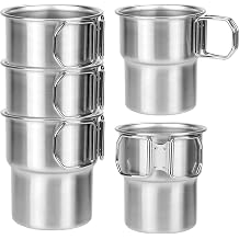 Stainless Steel Camping Cups with Handle, 5 Pack 10 oz Metal Drinking Cups
