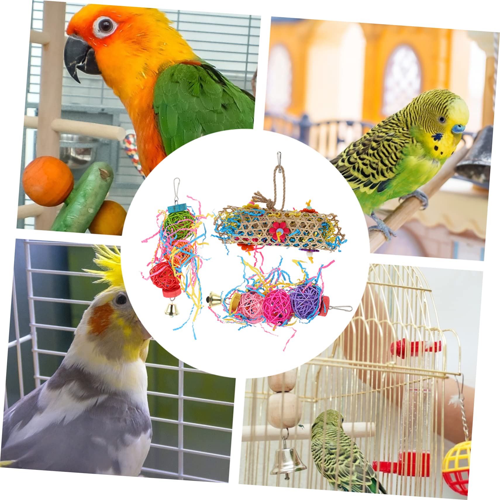 BESPORTBLE 3sätze Vogelspielzeug Bunte Baumwollseil Und Papierschnipsel-hängespielzeuge Für Papageien Wellensittiche Und Andere Kleine Vögel Teiliges Spielset Aktivität Und Nestbau