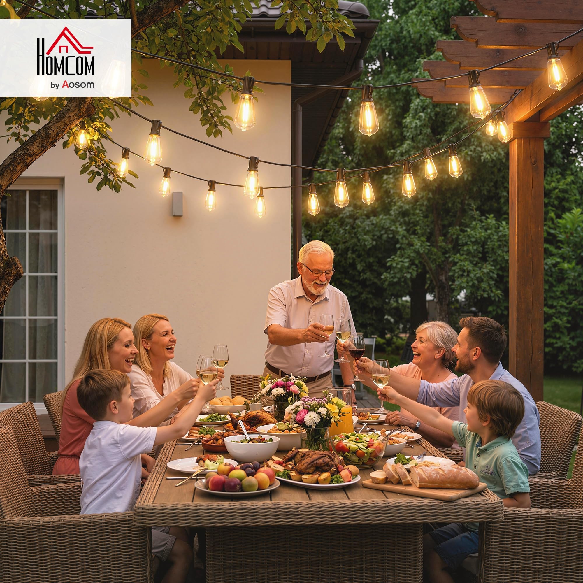 HOMCOM Catena Luminosa Esterno, Luci Tenda LED 50, 18 m, IP44, Bianco Caldo | Impermeabili, Decorazione da Interno per Giardino