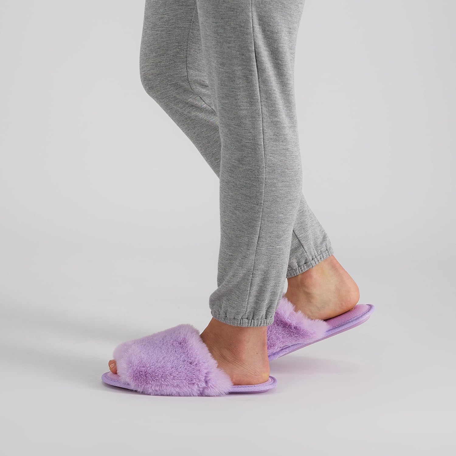 Jessica Simpson Women's Plush Faux Fur Fuzzy Slide on Open Toe Slipper with Memory Foam