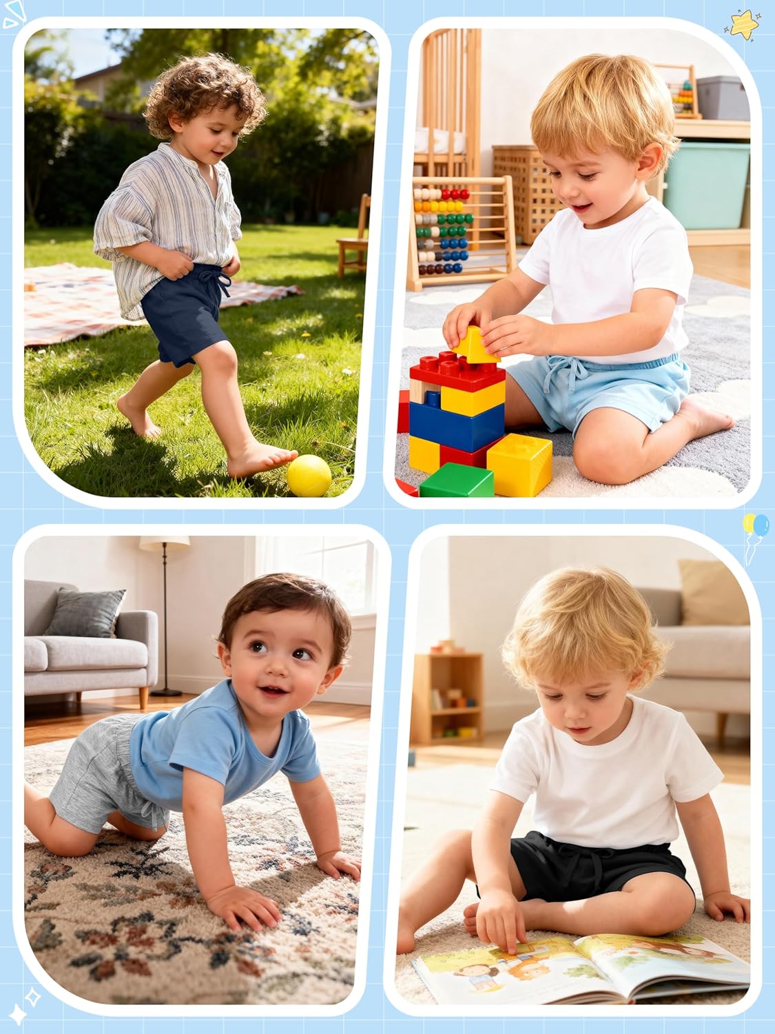 Resinta 4 Packs Unisex Baby Toddler Cotton Shorts Baby Pull-on Shorts with Drawstring Soft Summer Clothes for Daily Wear - Image 6