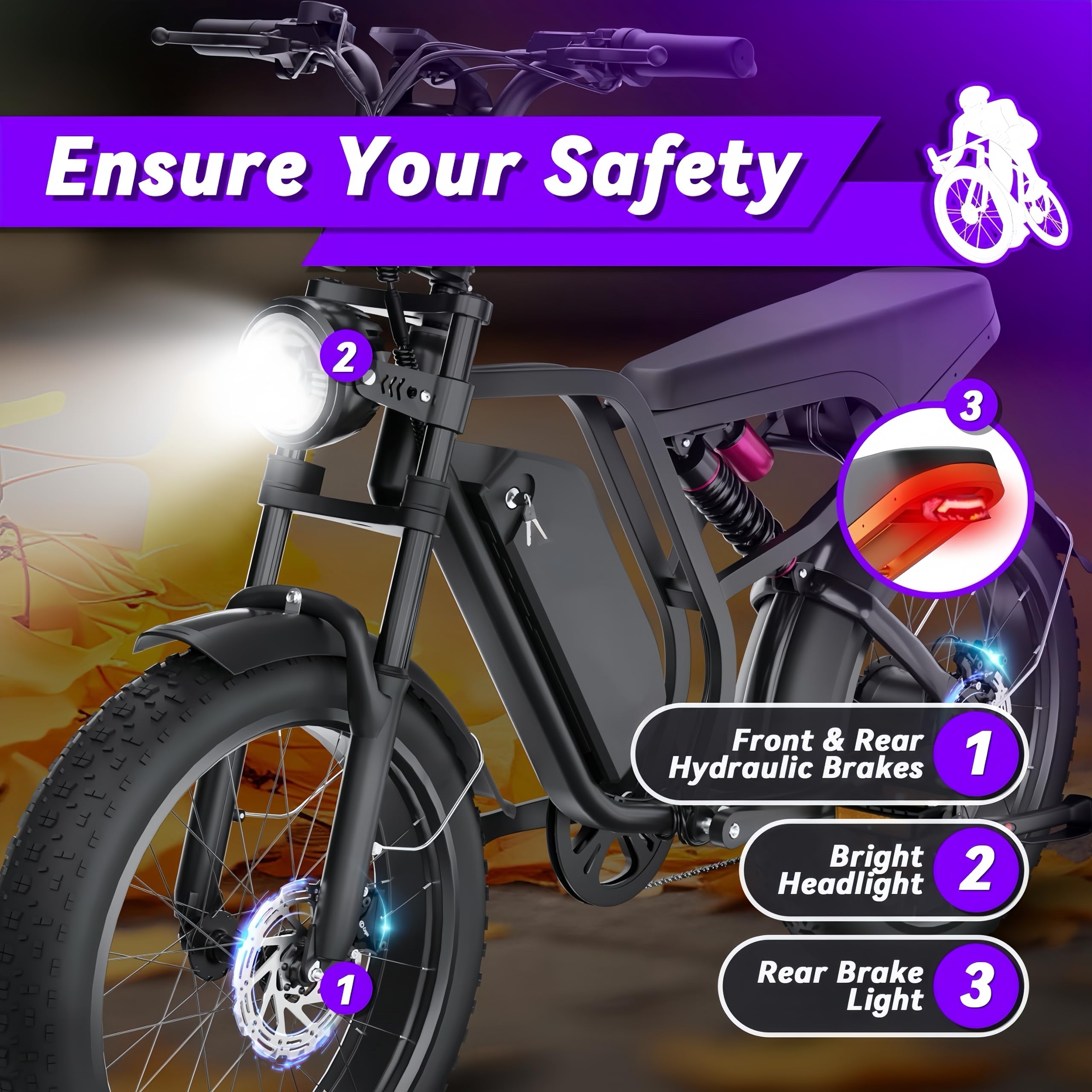 DEEPOWER Bicicletta Elettrica Per Adulti, 48V/52V 20Ah Batteria Rimovibile, Autonomia Lunga 60-110KM, Ebike Con Pneumatici Fat 20" Per Tutti I Terreni, 7 Marce, Sospensione Idraulica