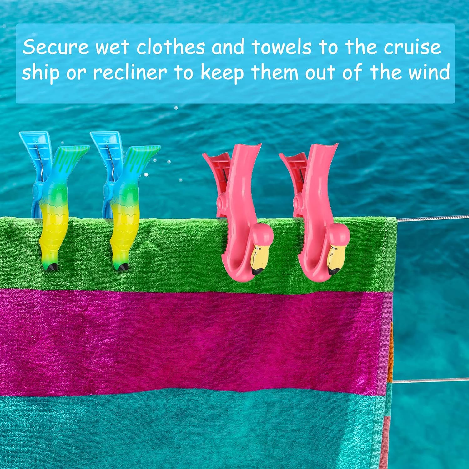 8 Pcs Beach Towel Clips for Chairs Towels, Flamingo Parrot Heavy Duty Holders, Portable Jumbo Size Pins for Pool, Cruise Ship(Pink, Blue,Flamingo, Parrot)