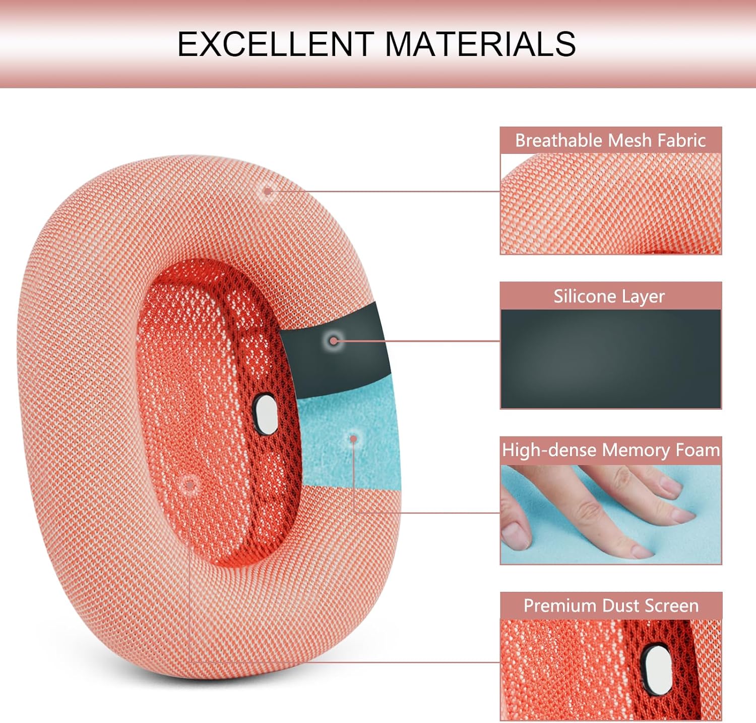 GEVO Upgraded Ear Cushions Replacement Earpads for Apple AirPods Max Headphones, Mesh Fabric Ear Pads Ear Covers with Memory Foam and Magnet for AirPods Max (Pink)