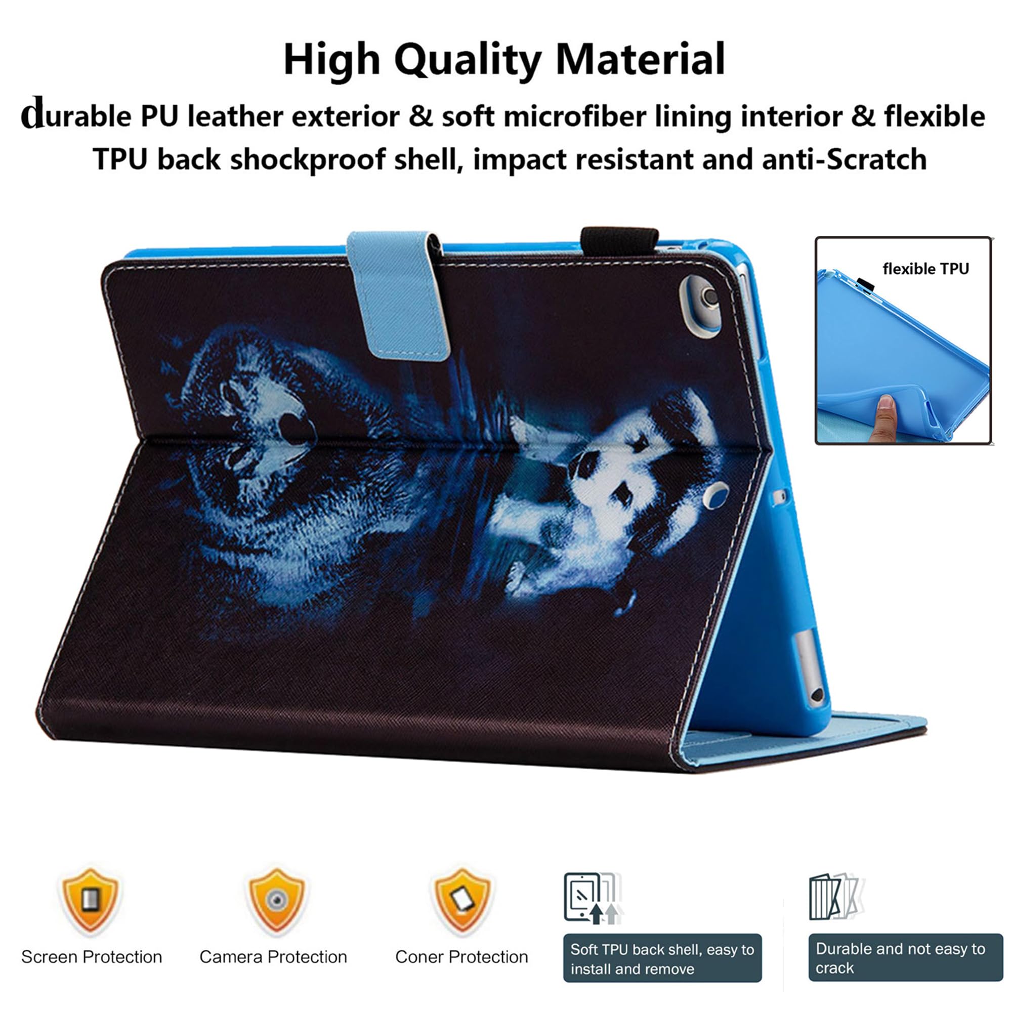 Custodia Portafoglio In Pelle PU Con Silicone Per IPad 9.7" (2018/2017), IPad Air 2/Air, Con Supporto Multi-angolo E Porta Carte, Funzione Auto Wake/sleep