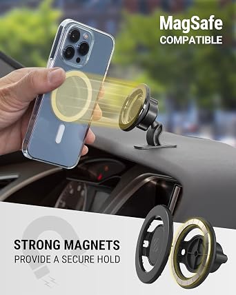 Scosche MagicMount Select MagSafe Car Mount for iPhone, Strong Magnetic Phone Holder for Car Magnet Phone Mount with 360 Rotation for Dashboard/Vent Compatible with iPhone 17/16/15/14 Pro Max Android