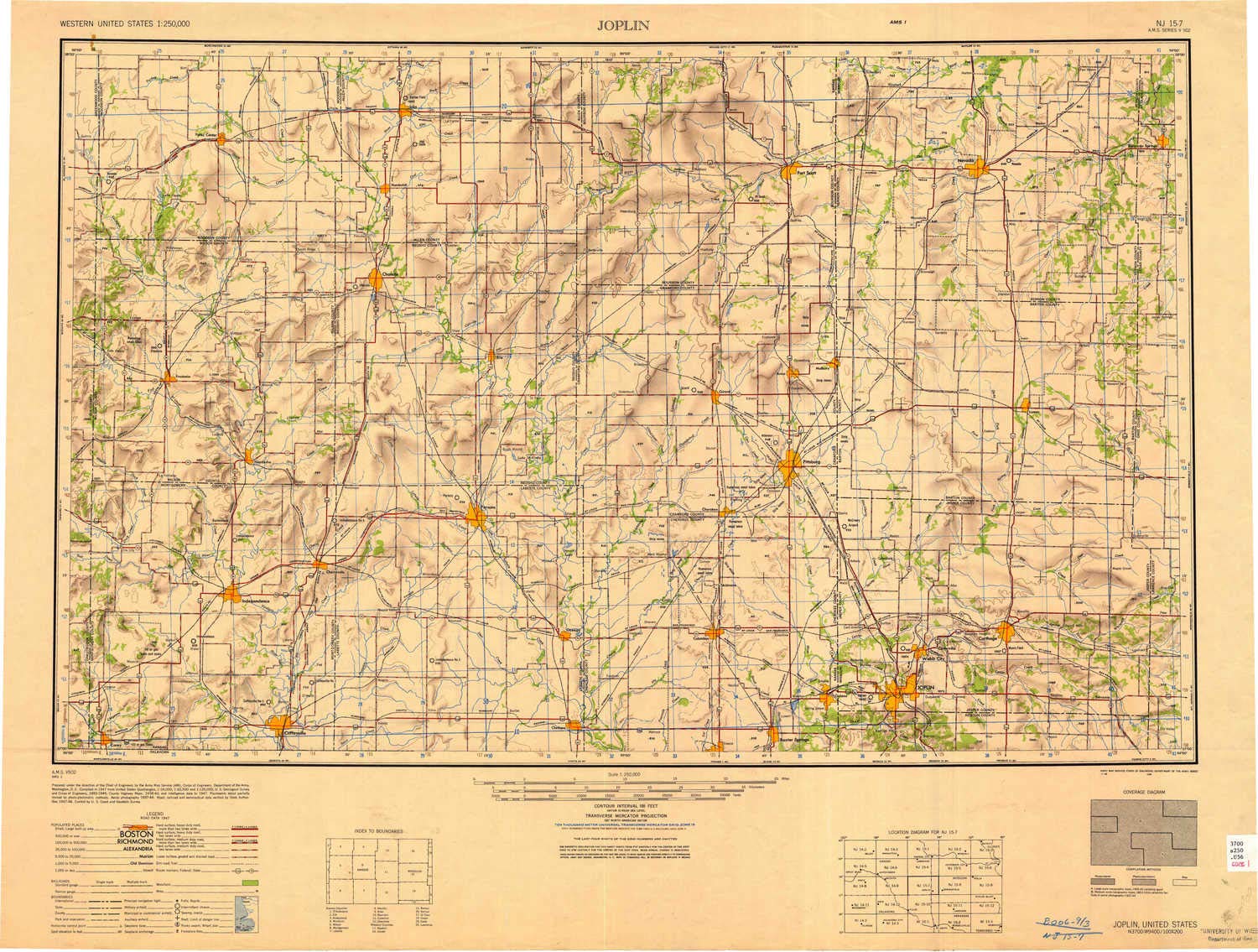 YellowMaps Joplin MO topo map, 1:250000 Scale, 1 X 2 Degree, Historical, 1949, Updated 1949, 24 x 31.7 in