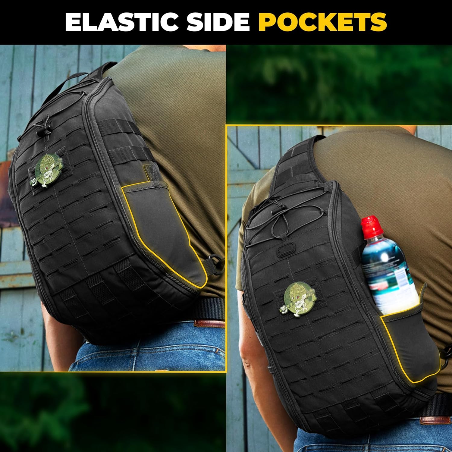 M-Tac 10L Tactical Sling Backpack - Crossbody Medical Sling EMS Bag EDC with Loop Panel for Concealed Carry - Travel, Fishing, Hiking backpack (Black) - Image 8