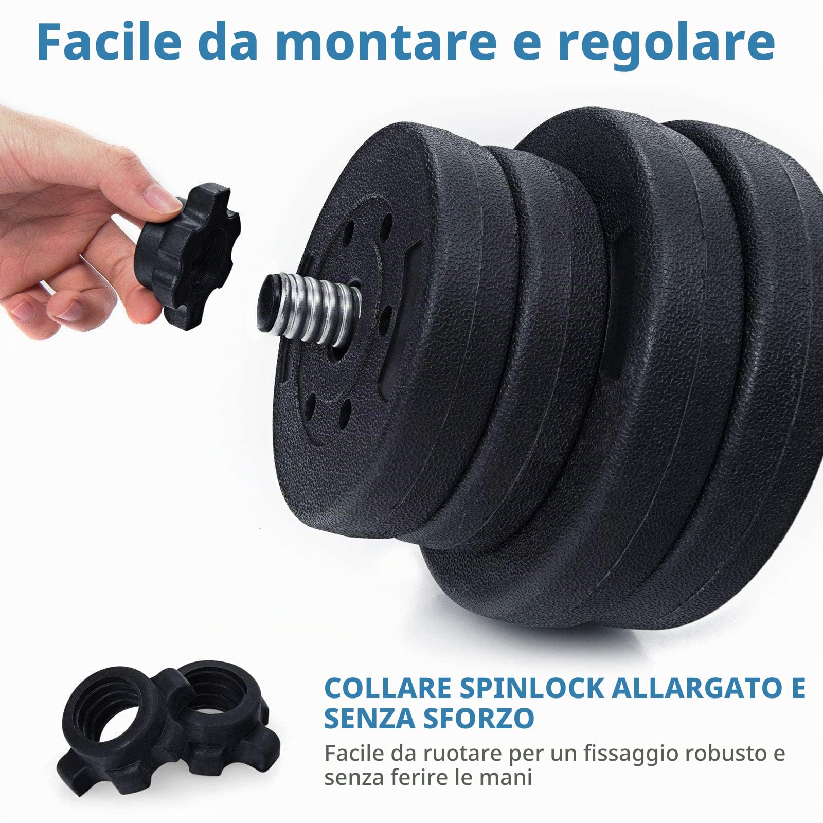RELAX4LIFE 2 in 1 Set di Manubri 30 kg, inclusi 16 Dischi e Tubi di Collegamento, Pesi Intercambiabili (8 x 2,5 kg / 8 x 1,25 kg), per la Palestra, Ufficio e a Casa