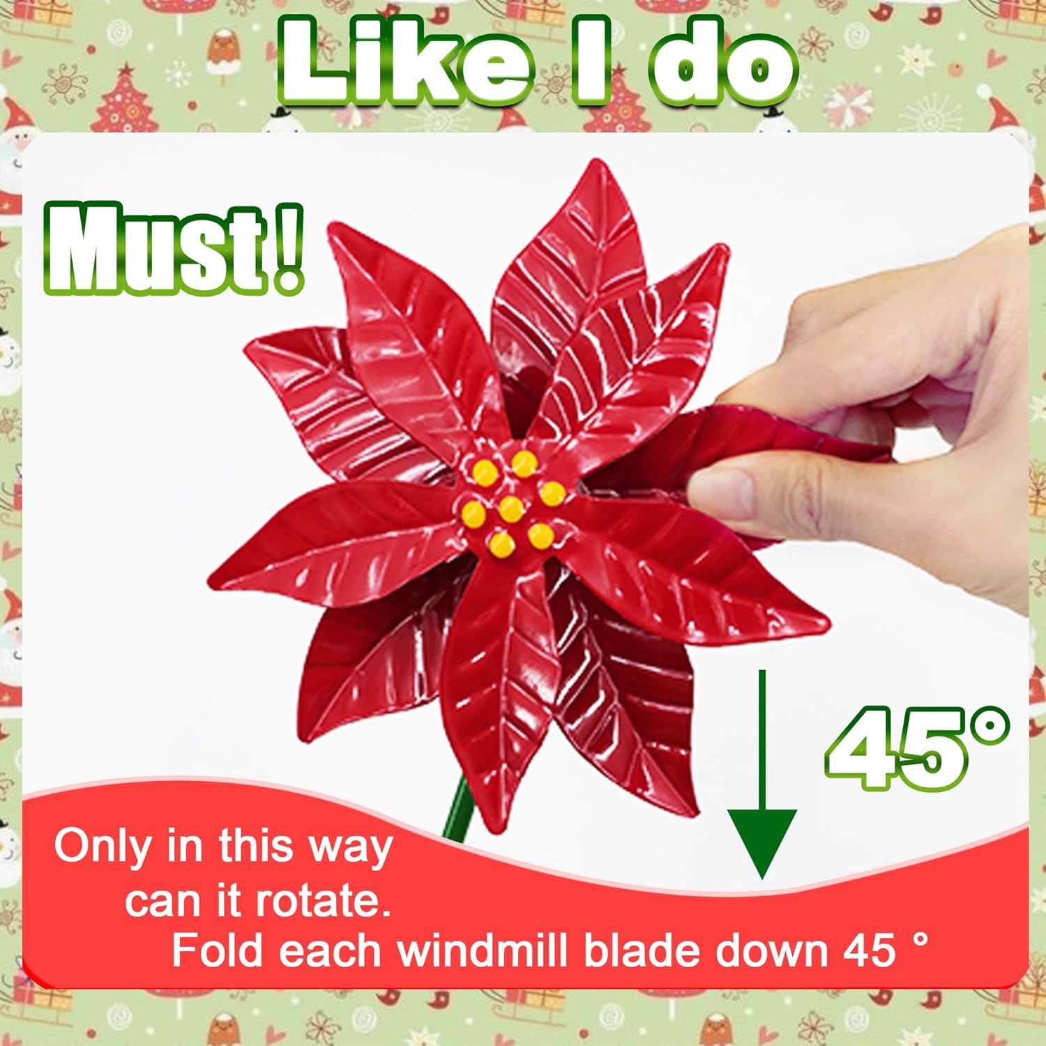 Metal Flower Wind Spinner Garden Lawn Stakes Yard Art, 27 Inch Poinsettia Windmill Iron Handicraft Lawn Decorations, 5 Pieces Christmas Star Stake, Metal Yard Art Outdoor Mother's Day Decoration Gift