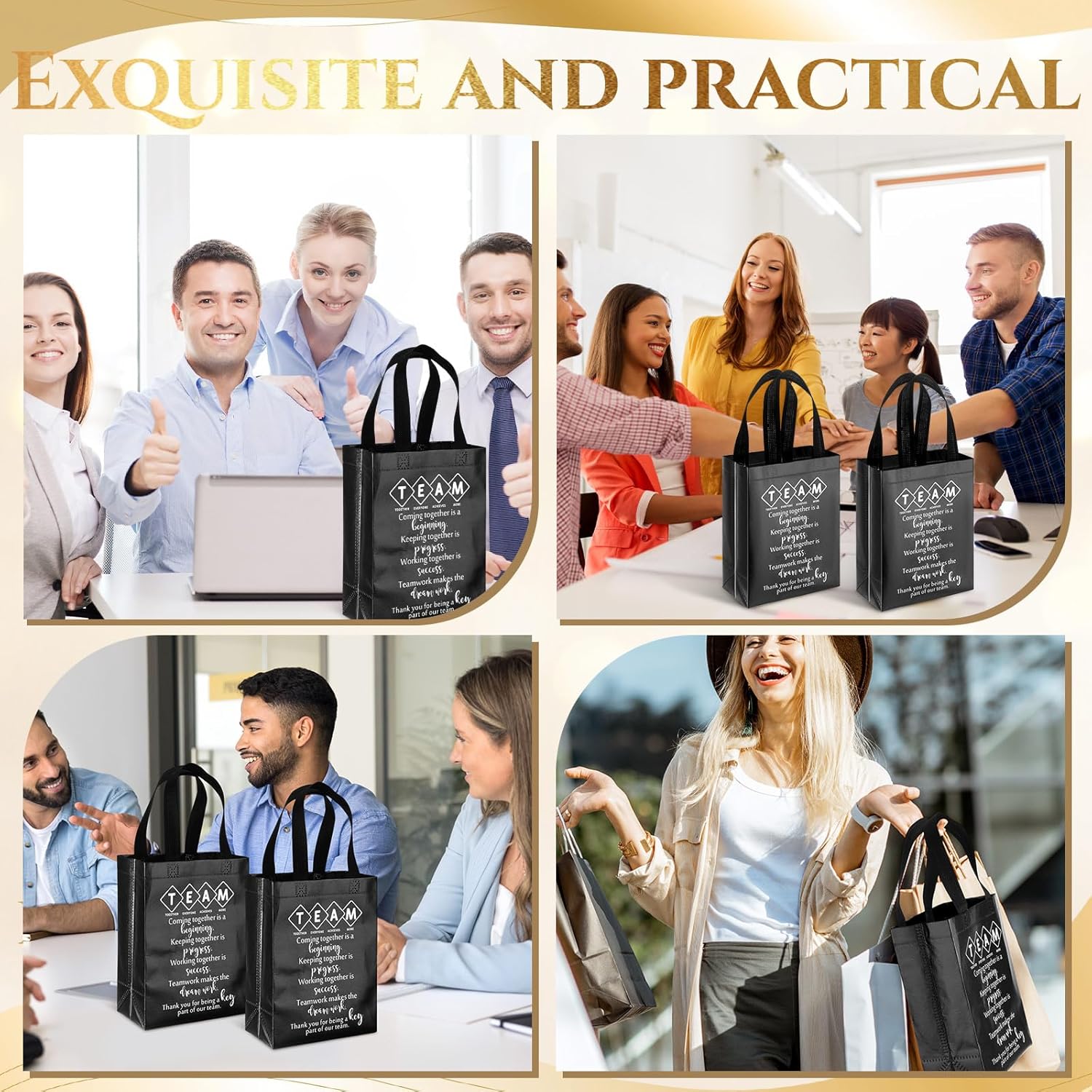 Sweetude Team Appreciation Gifts Bags Reusable with Handles Gift Bags Employee Appreciation Gift Bag for Staff Coworker Teacher Team Building(Black,50 Pcs) - Image 5