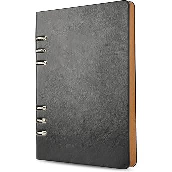 SIMDAO A5 Leather Notebook Refillable Recycled Journal 6 Holes Rings Loose Pocket Leather Refillable Hard Cover Diary Noteboo