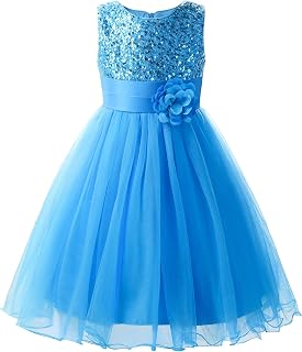 Uhnice Sequin Sleeveless Tulle Mesh Flower Girl Party Dress