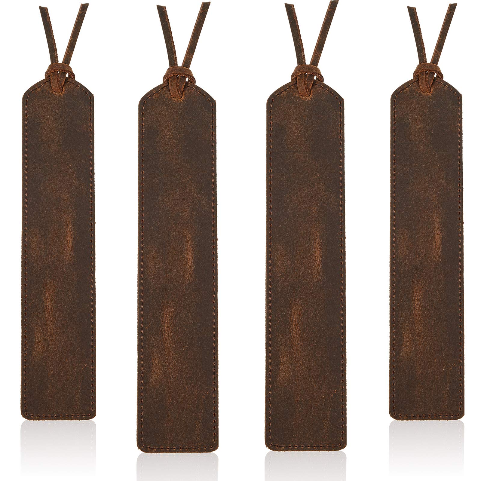 Outus 4 Pieces Leather Bookmark, Classic Stitched Bookmark, Leather Page Markers for Men Women Kids Halloween Christmas Bookworms Writers Relatives