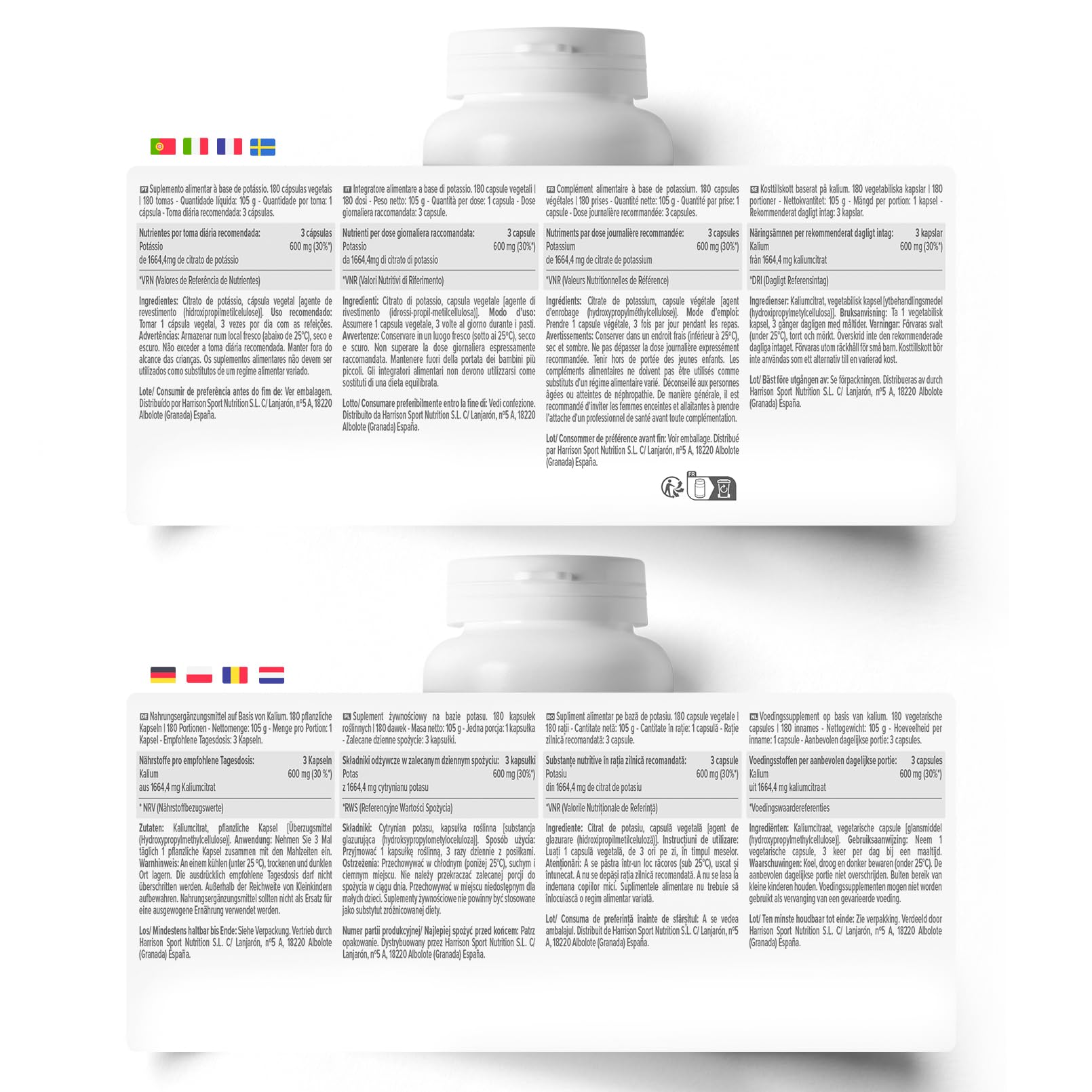 HSN Citrato di Potassio 1664mg (600mg di Potassio Elementare) per dose giornaliera | 180 Capsule Vegetali | Il potassio contribuisce al normale funzionamento del sistema nervoso