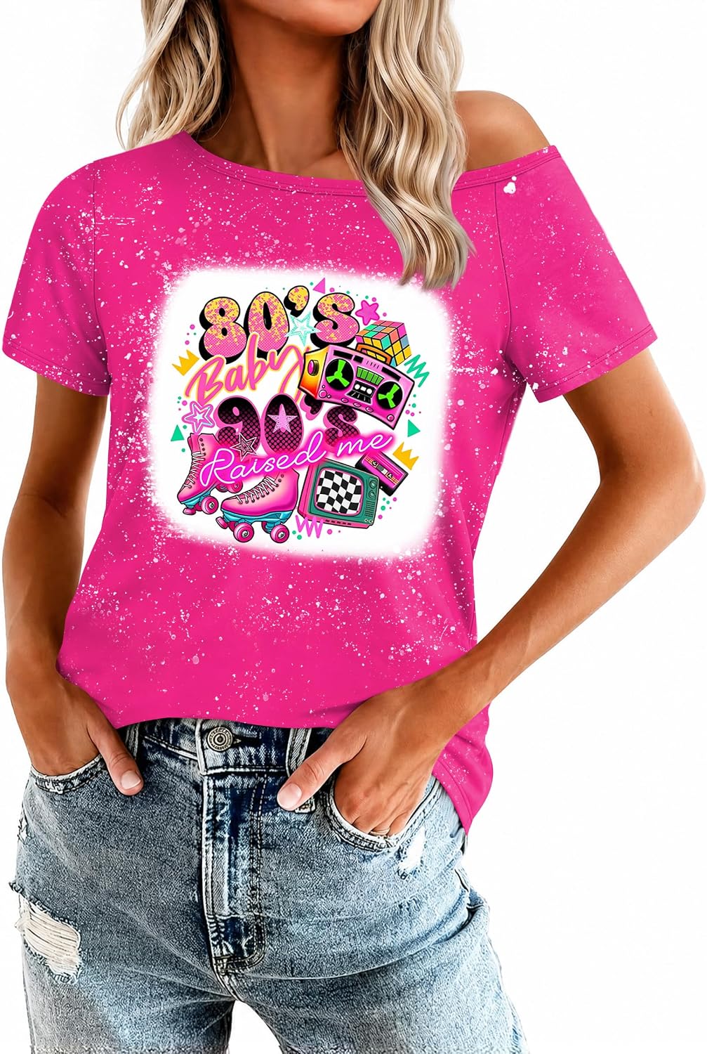80s Shirts for Women Retro Off The Shoulder Top Disco 80s 90s Theme Party Outfit