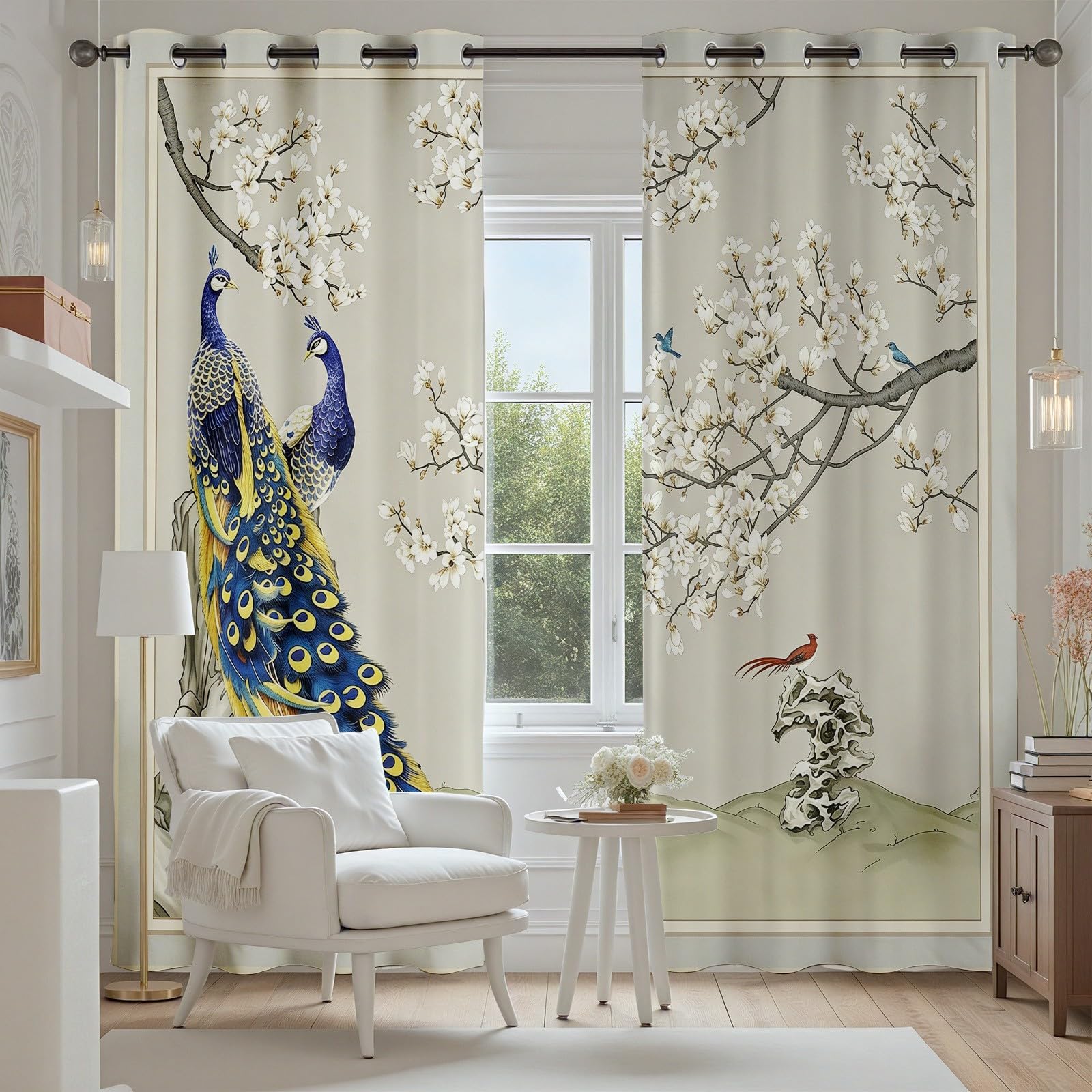 Vorhänge Blumen Pfau, Vorhang Chinoiserie Floral Vogel Blickdicht