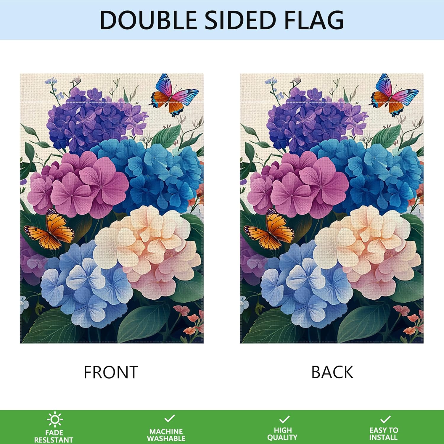 Spring Summer Hydrangea Flowers Garden Flag 12x18 Inch Double Sided Butterfly Colorful Floral Yard Outdoor Flag House Holiday Outside Decoration - Image 7
