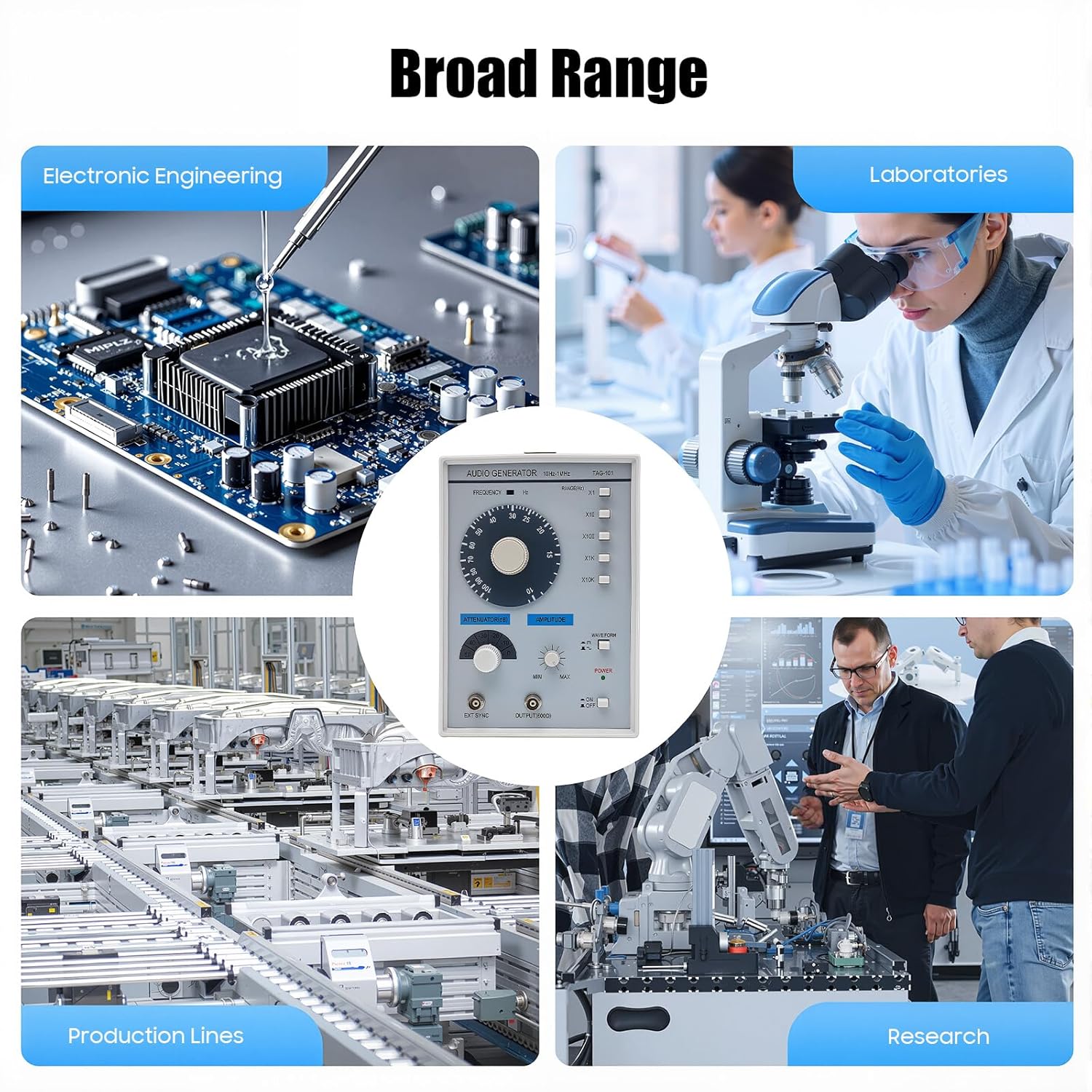 Low Frequency Signal Generator, TAG-101 High Precision Function Signal Generator, 10Hz-1MHz Function Generator with Sine & Square Wave Output, 6-Step Attenuator