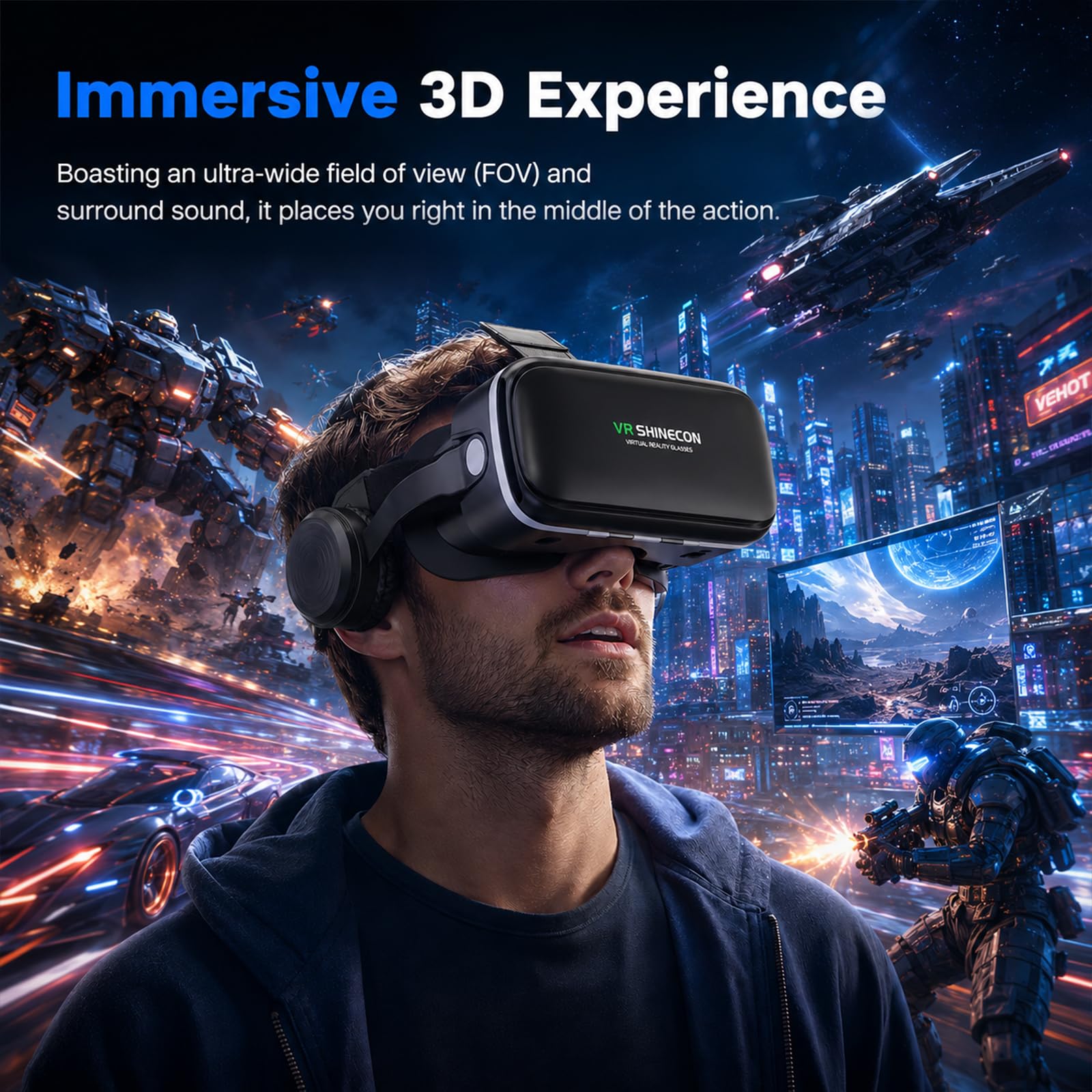 Occhiali VR 3D per Smartphone 4,7-7,2", Visore Realtà virtuale
