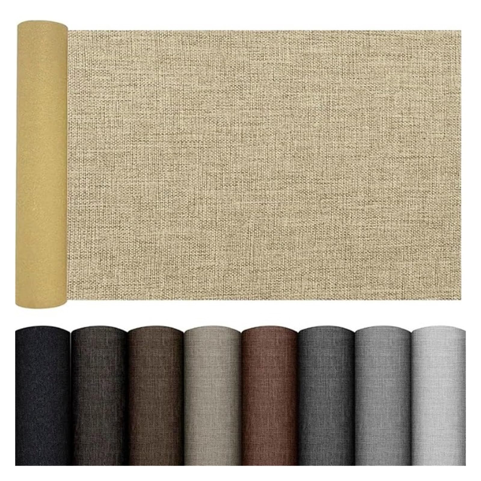 Parche Adhesivo de Tela Tela de lino autoadhesiva for manualidades, embalaje, joyería, cajón, cubierta libros, renovación armarios pared y parches reparación(Color 1,100x145cm)