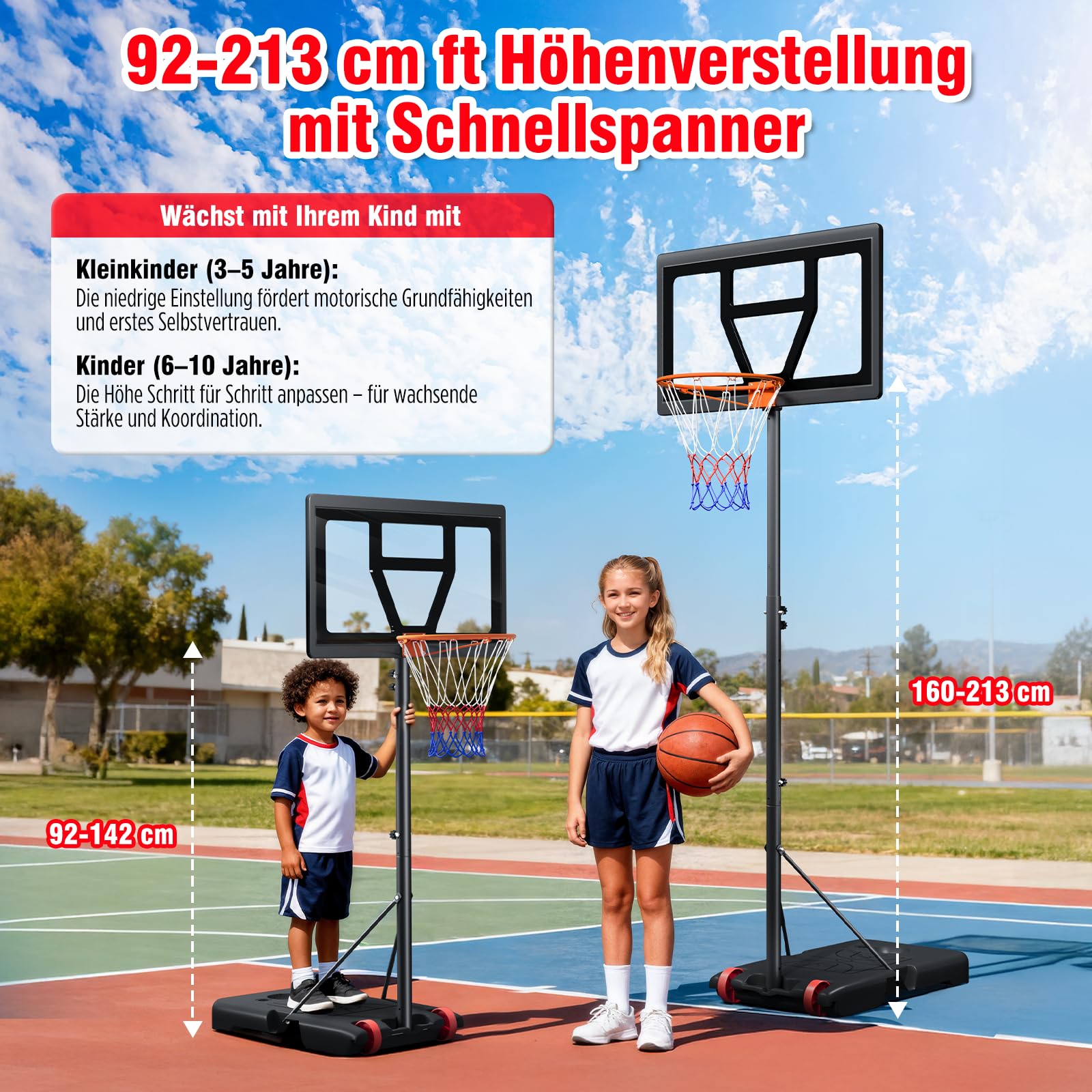 Dripex Basketballkorb Outdoor Kinder, Basketballkörbe mit Ständer Höhenverstellbar 3-7 FT