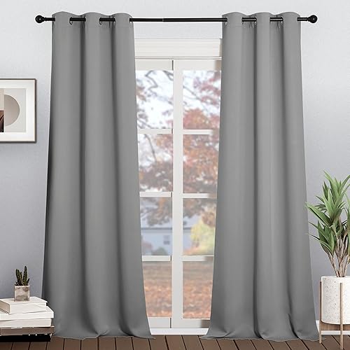 Miniatura 98 de KGORGE - Cortinas opacas grises para dormitorio 2 paneles, 42 x 63 pulgadas con ojales, cortinas de oscurecimiento de habitación con aislamiento