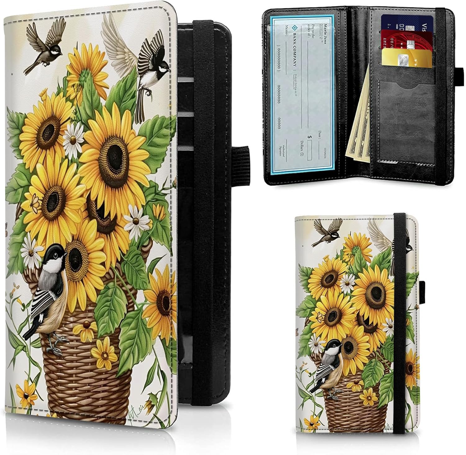 Elastic Strap Check Organizer FUYOCWE Leather Checkbook Cover | RFID Blocking  Check Holder | Phoenix Design With Elastic Strap Personal Business Check  Organizer