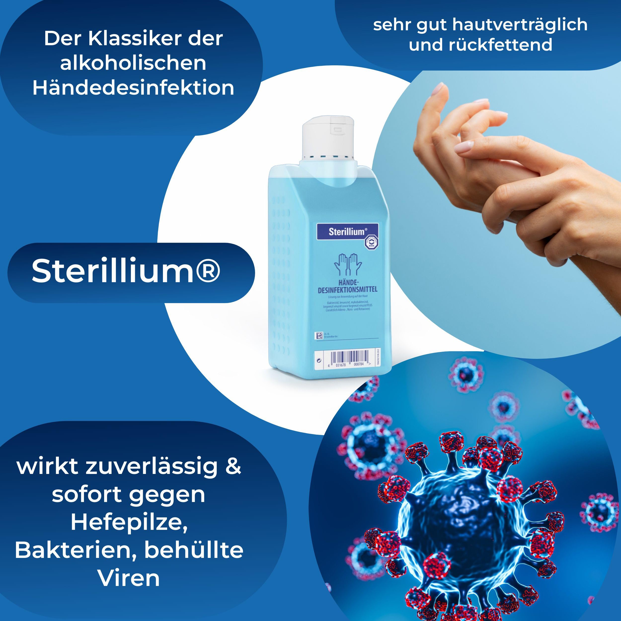 Dosierpumpen (3 Stück) mit Sterillium Händedesinfektionsmittel (3 x 500 ml)