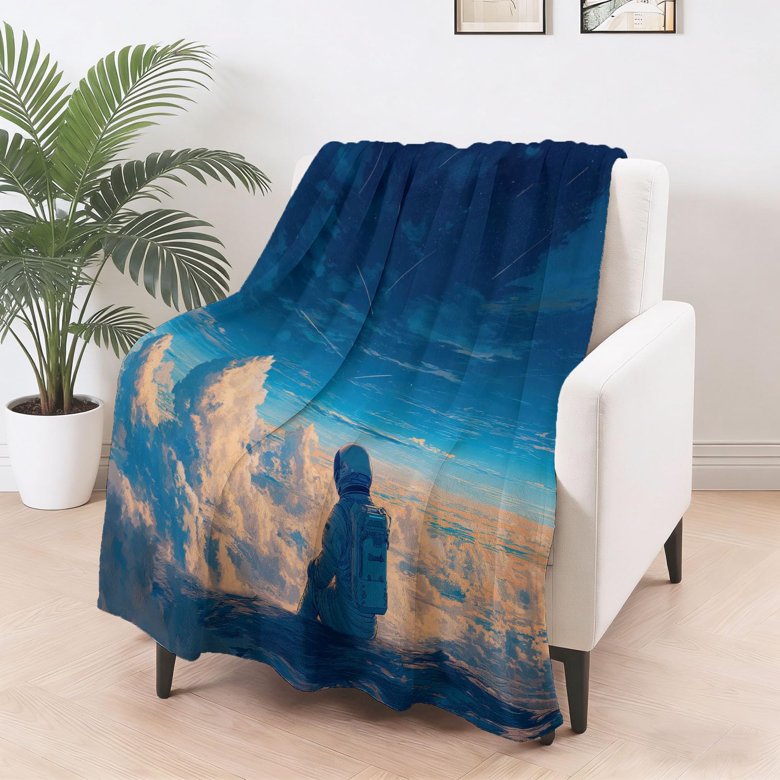 Manta mullida de 180 x 220 cm – Manta de franela suave y romántica reversible para sofá, astronauta, cielo estrellado, nubes, manta de forro polar, manta extra cálida para el salón, camping o oficina