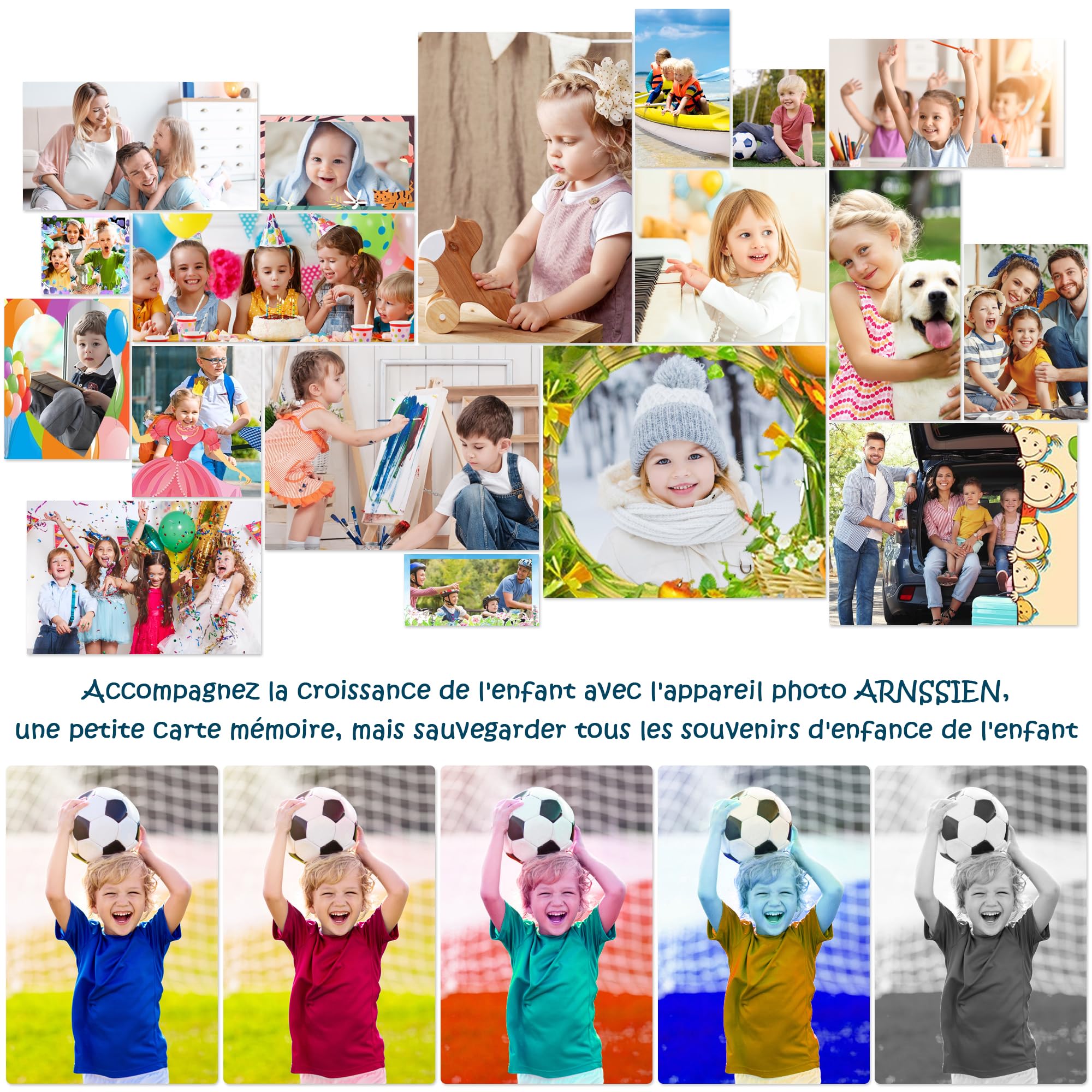 ARNSSIEN Appareil Photo Enfant X200 – Double Objectif HD 1080p, écran 2 Pouces, 32 Go, 10 Jeux, Cadeau 3-10 Ans