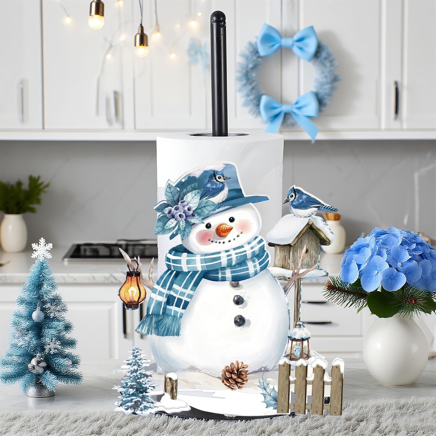 MorningRo Winter Paper Towel Holder Snowman Countertop Kitchen Decor and Accessories Winter Paper Towel Rack Black Metal Farmhouse Large Tissue Stand Gift for Home Bathroom 3D Hand Painting Pattern image 4