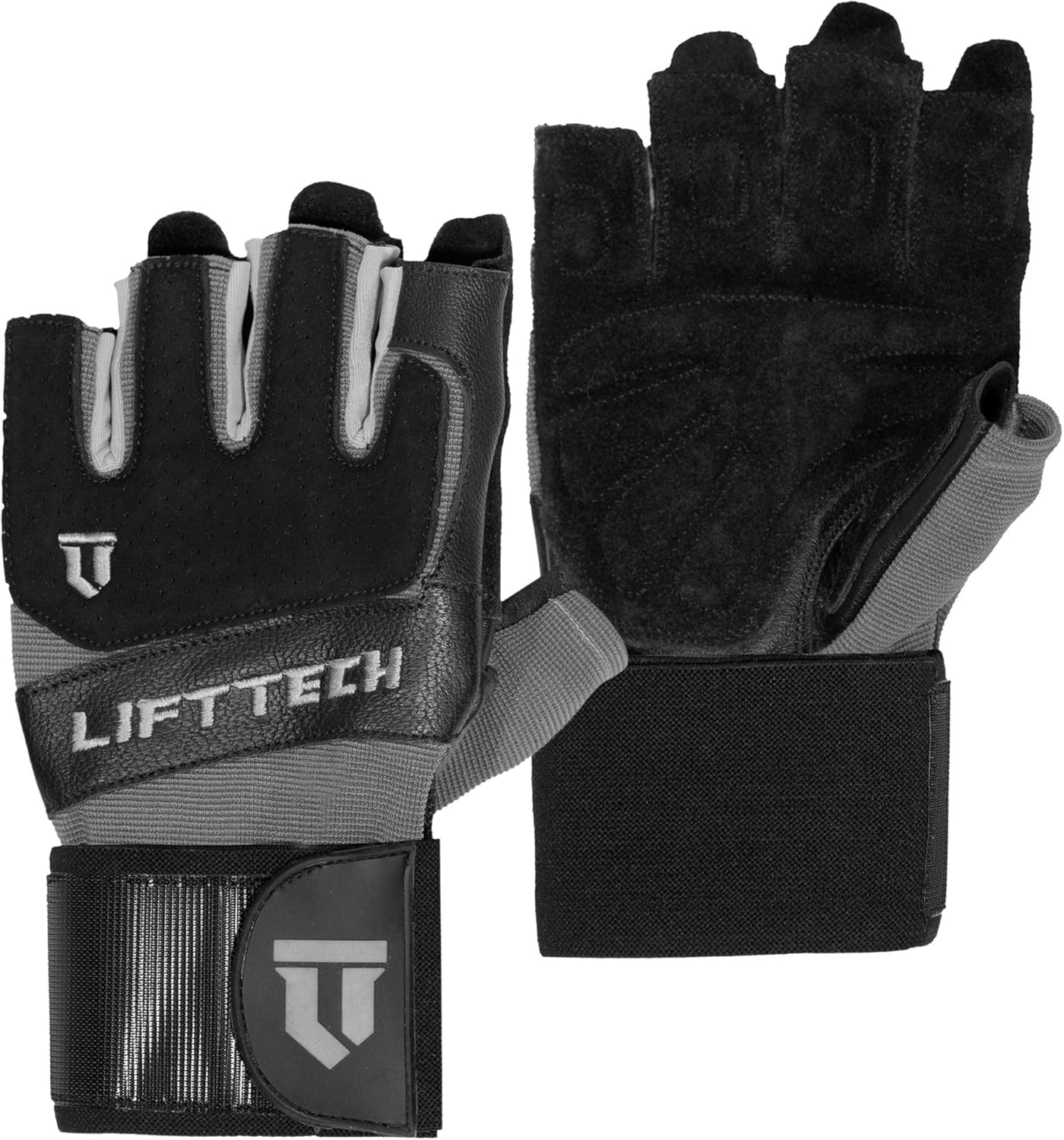 Lift Tech Men's Klutch Weight Lifting Gloves with Wrist Support - Weight Lifting Gloves for Men Into Weights, Strength Training, Powerlifting - Wrist Support Gloves - Black & Silver
