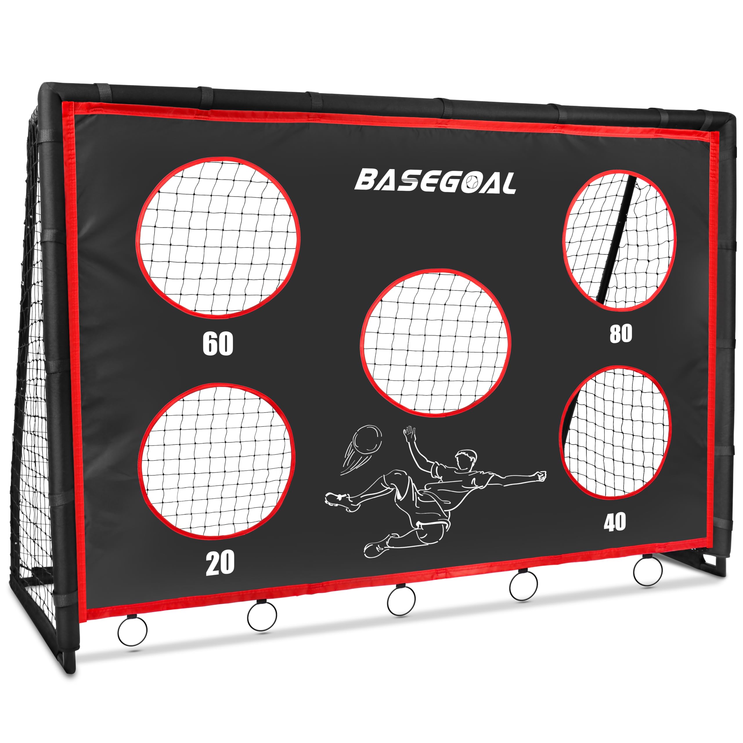 Fußballtor mit 5-Loch Torwand & Erdankern | Tragbares Garten Fußballtor für Jugendliche & Erwachsene | Stabiles Fußballtor Set mit PE-Netz | Ideal für Schule und Vereinstraining-180x70x120 cm