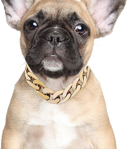 Miniatura 3 de Collar de cadena de eslabones de oro para perros, 10.6 in, pequeño brillante para perros pequeños o cachorros, aspecto de metal trenzado ligero, se
