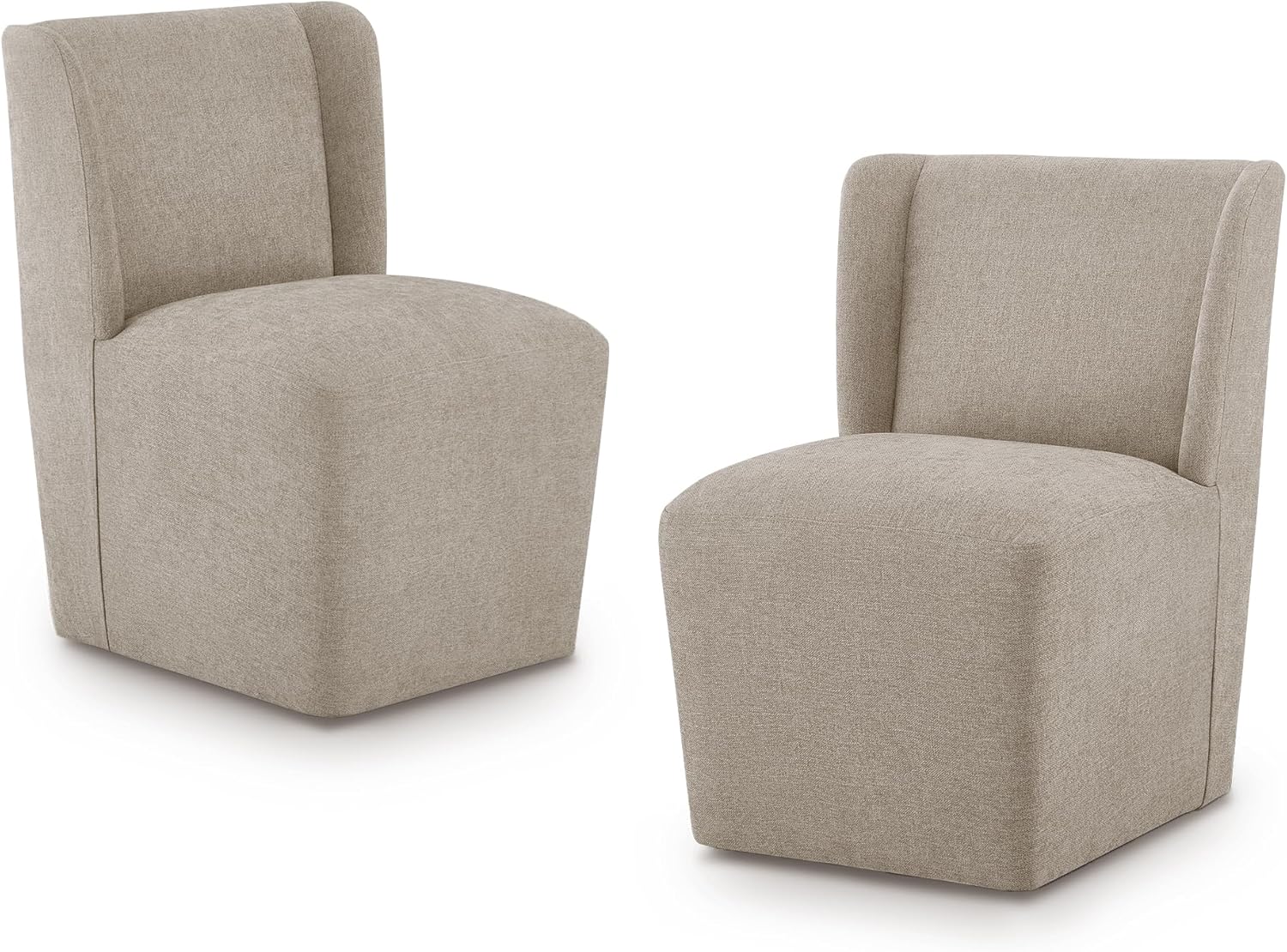 Upholstered Dining Chair with Casters Wingback Modern Side Armless Deskchair with Rollers for Diningroom Bedroom Livingroom Reading Room Khaki 2 PCS