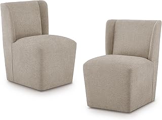 Upholstered Dining Chair with Casters Wingback Modern Side Armless Deskc...