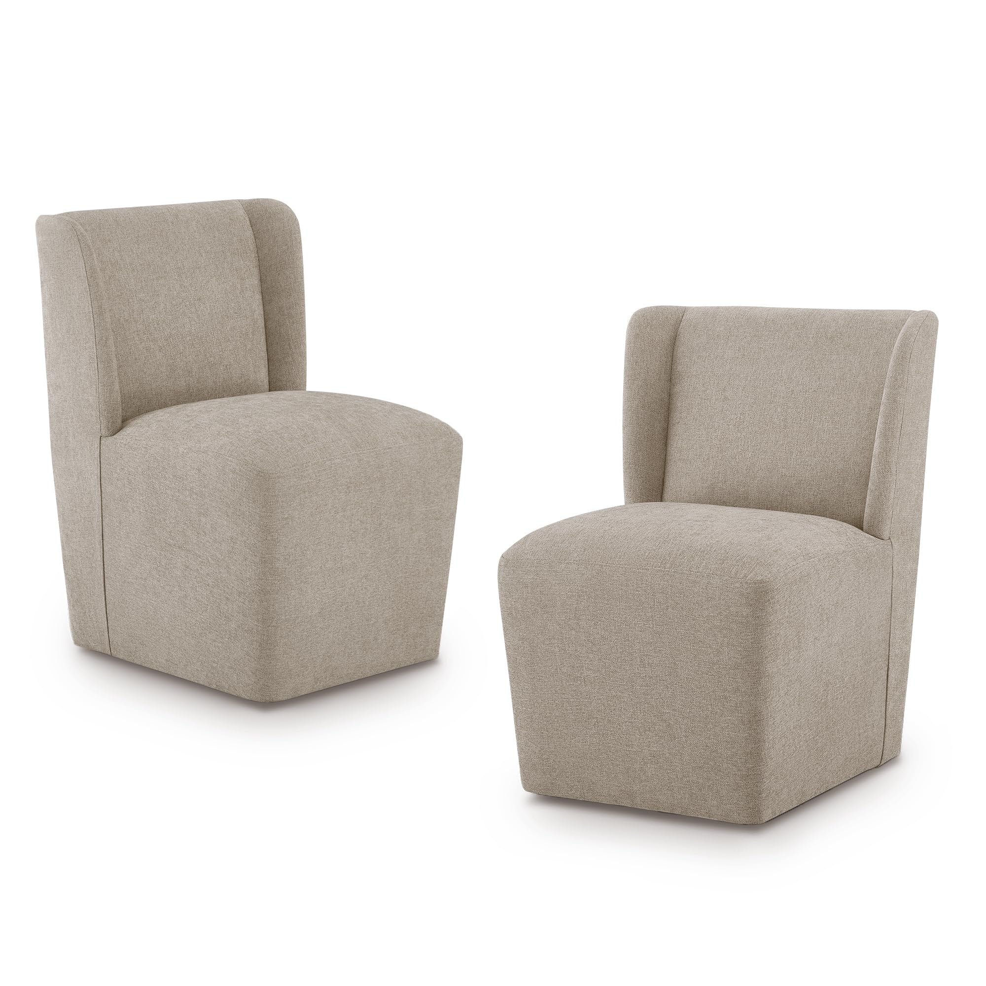 KISLOT Upholstered Dining Chairs Set of 2 with Casters, Wingback Modern Side Armless Deskchair, Khaki Fabric