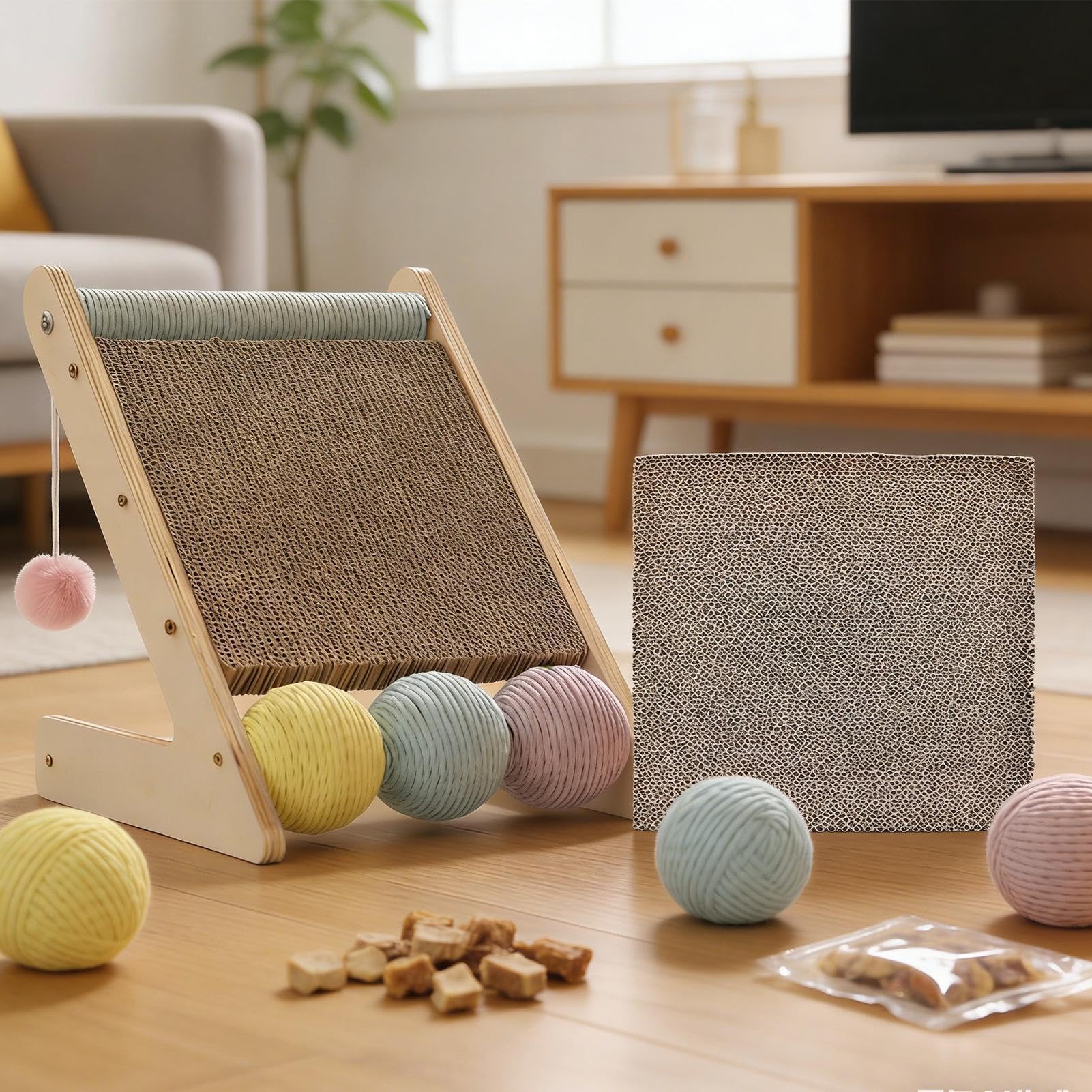 Almohadilla rascadora para gatos Protector de muebles con bolas | Rascador de cartón ondulado para gatos para Enriquecimiento, Aburrimiento, Interior, Esquinas, Camas, Sofás, Alfombra